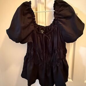 Boohoo Black Ruffle Blouse